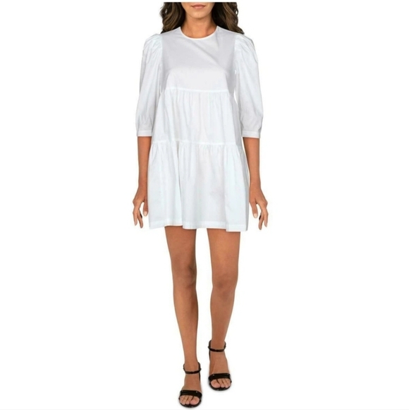 DANIELLE BERNSTEIN Dresses & Skirts - DANIELLE BERNSTEIN White Textured Woven 3/4 Sleeve Mini Baby Doll Dress XS